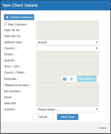 New Client Details Pop
