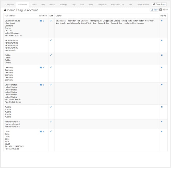 Addresses Tab