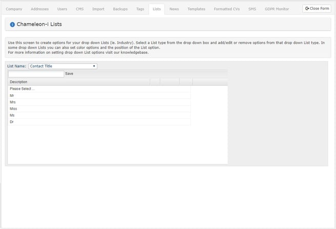 Admin Lists