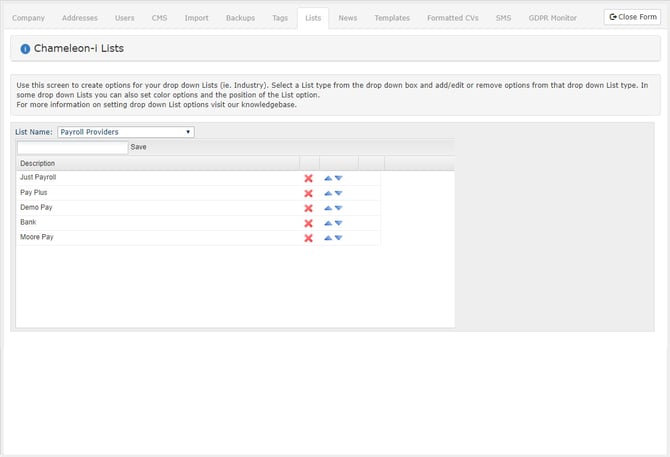 Admin Lists