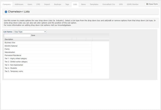 Admin Lists